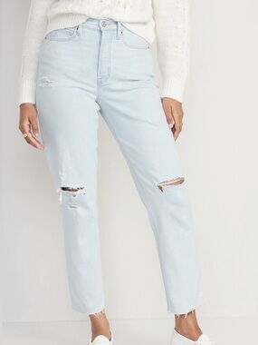 Old Navy | Extra High-Rise Sky-Hi Straight Ripped Jeans Petite Fern Light Wash